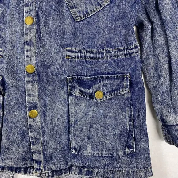 Vintage 90s Hooded Denim Jacket M/L | Stonewash Snap Front Festival Jacket Layer - Picture 12 of 16